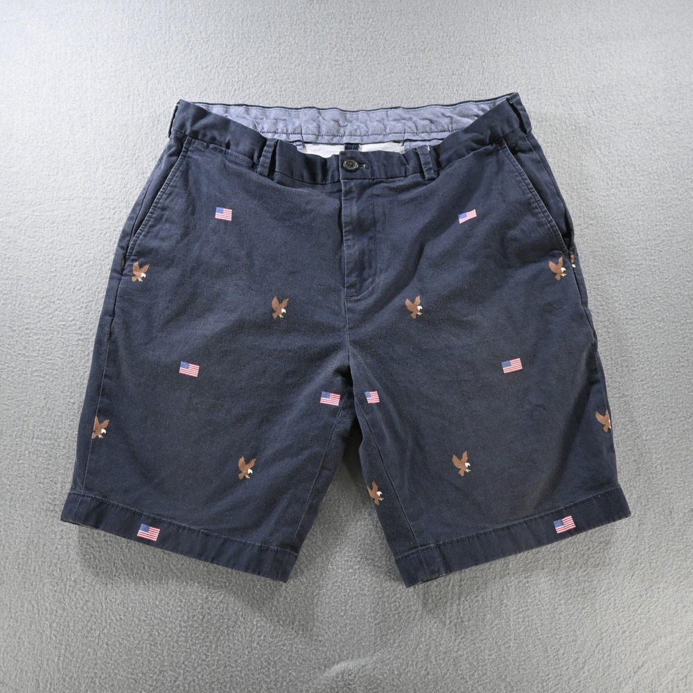 Brooks Brothers Mens Chino Shorts 36 Navy Blue American Flag Eagle Embroidery